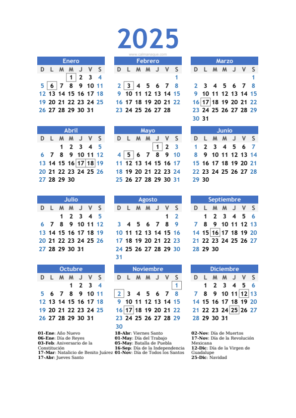 Calendario 2025 #10 — México — Calmanaque