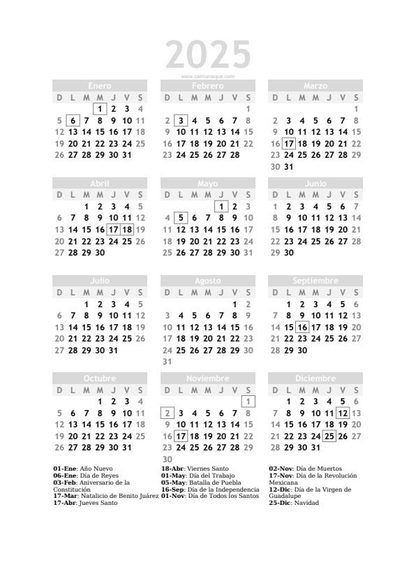 Calendario 2025 #20 — México — Calmanaque