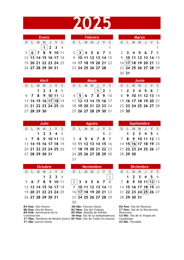 Calendario 2025 #30 — México — Calmanaque