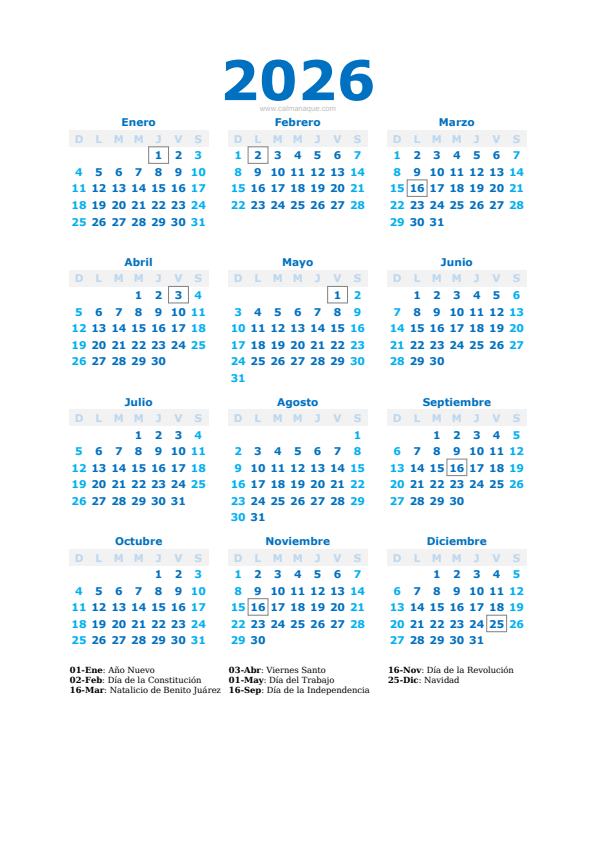 Calendario 2026 #40 — México — Calmanaque