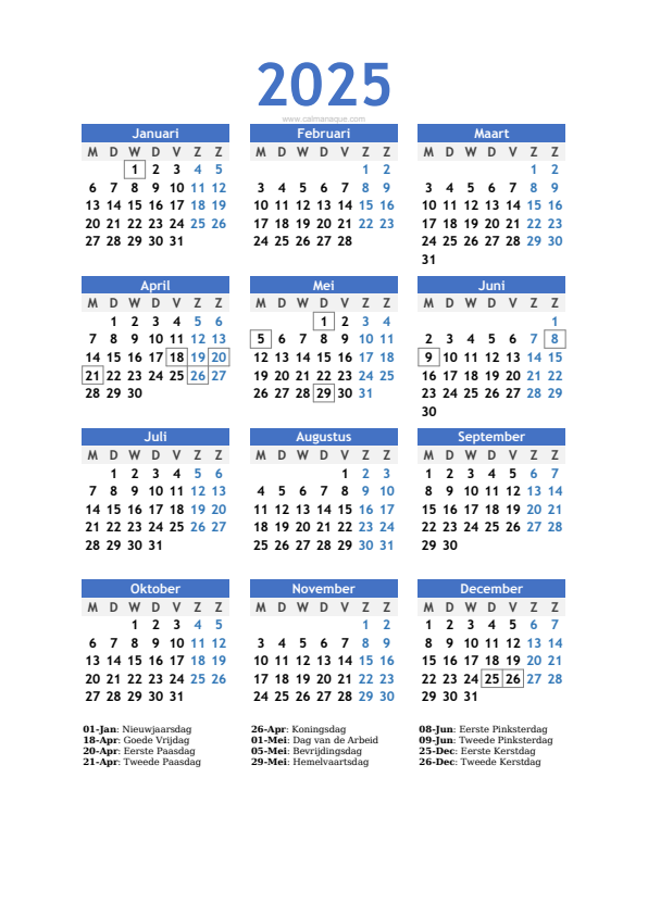 Calendario 2025 #10 — Nederland — Calmanaque
