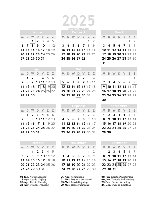 Calendario 2025 #20 — Nederland — Calmanaque
