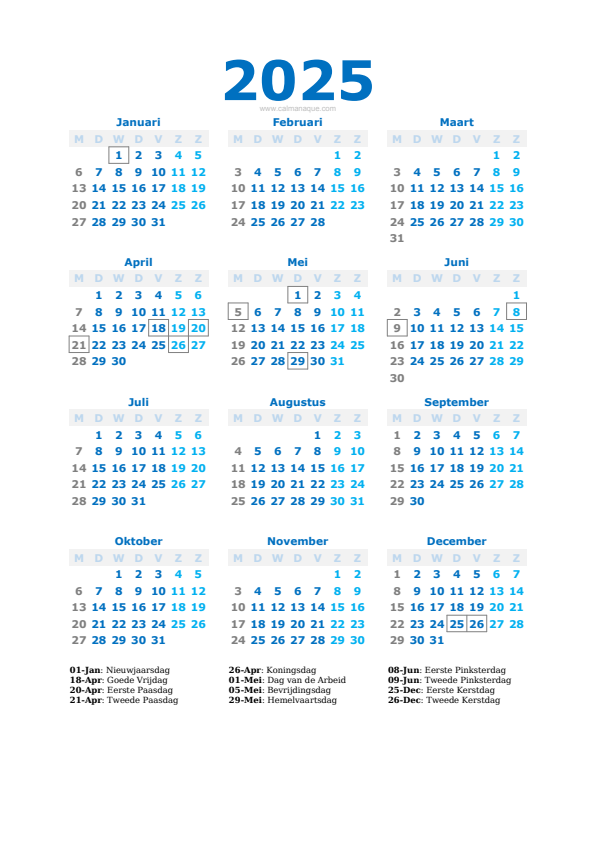 Calendario 2025 #40 — Nederland — Calmanaque