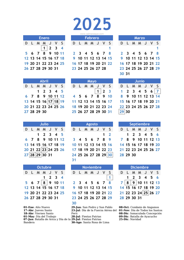 Calendario 2025 #10 — Perú — Calmanaque