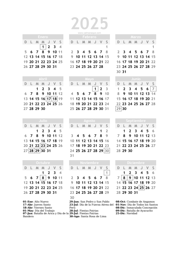 Calendario 2025 #20 — Perú — Calmanaque
