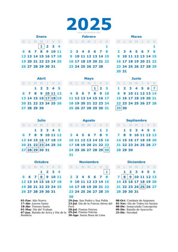 Calendario 2025 #40 — Perú — Calmanaque