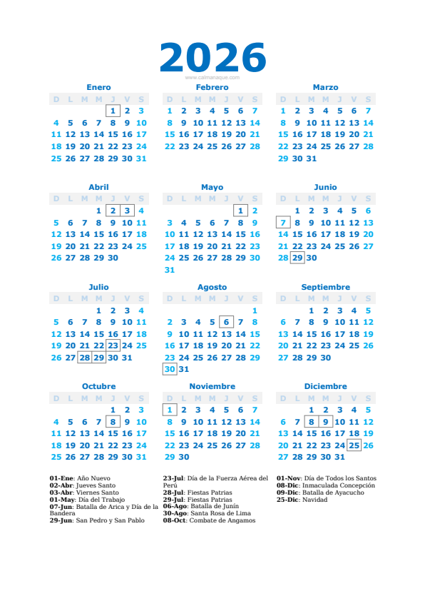 Calendario 2026 #40 — Perú — Calmanaque