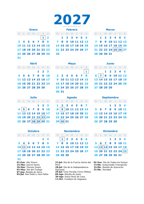Calendario 2027 #40 — Perú — Calmanaque