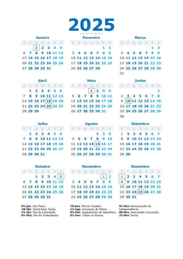 Calendario 2025 #40 — Portugal — Calmanaque