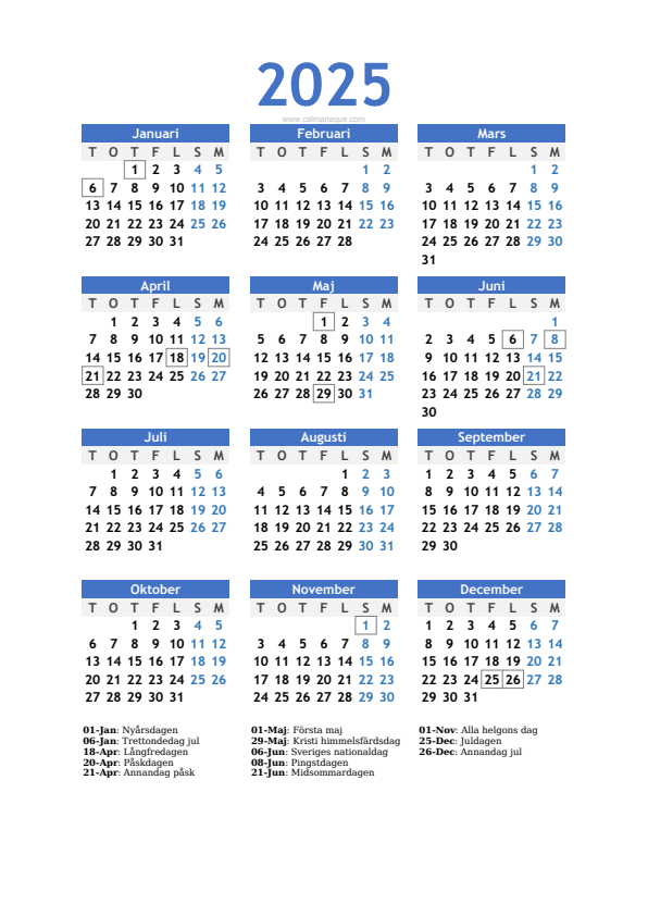 Calendario 2025 #10 — Sverige — Calmanaque