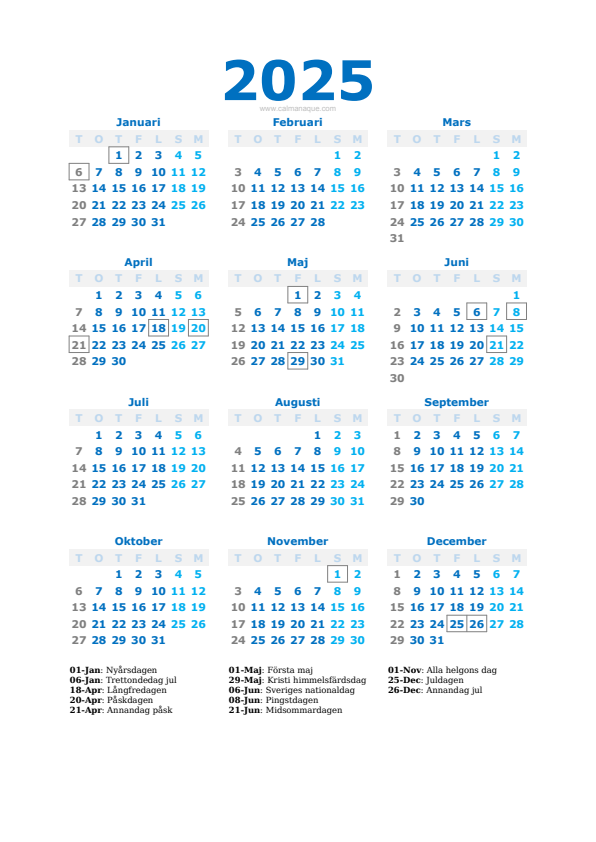 Calendario 2025 #40 — Sverige — Calmanaque