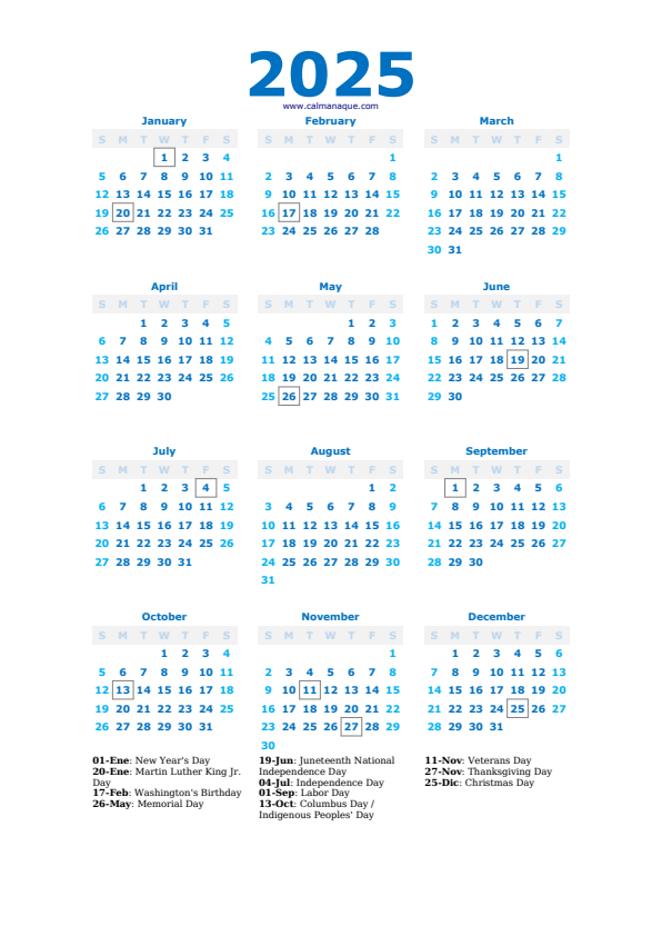 Calendario 2025 #40 — US — Calmanaque