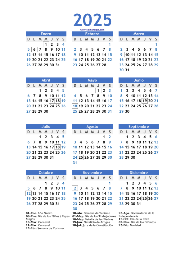 Calendario 2025 #10 — Uruguay — Calmanaque